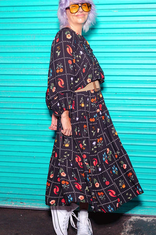 Classic Boho Dress - Kitchen Garden Black
