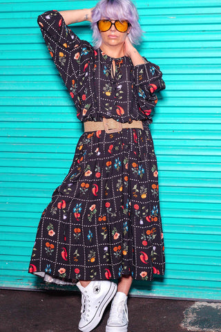 Classic Boho Dress - Kitchen Garden Black
