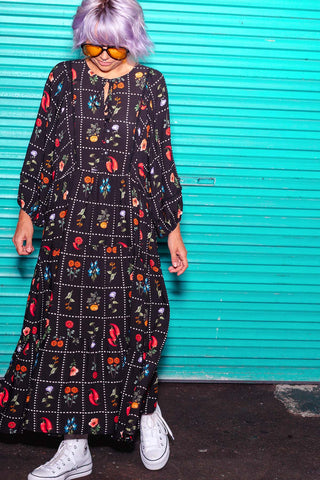 Classic Boho Dress - Kitchen Garden Black