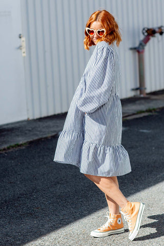 Evie Cotton Striped Dress - Charcoal