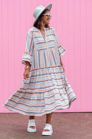 Stella Midi Dress - Peach Stripe