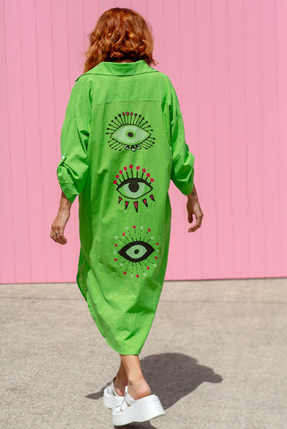 The Eyes Have It Shirt Dress - Green