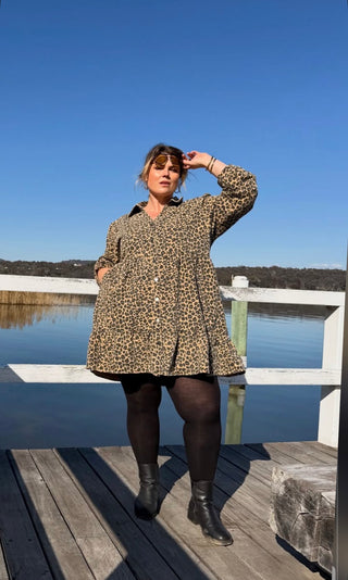 Street Denim Dress - Leopard