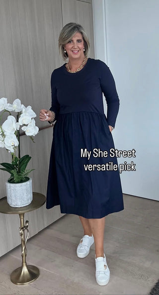 Junie Dress - Long Sleeve Navy