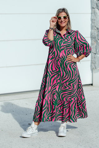Abbie Dress - Pink & Green Zebra