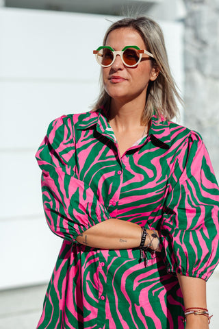 Abbie Dress - Pink & Green Zebra