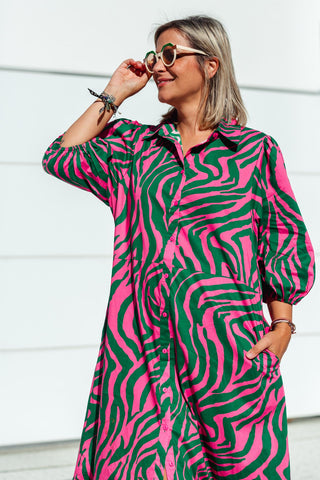 Abbie Dress - Pink & Green Zebra