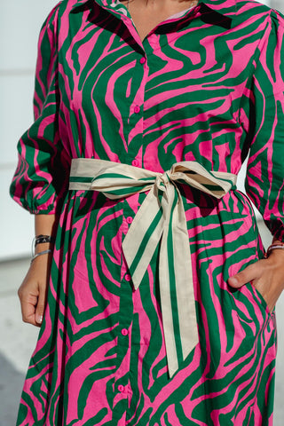 Abbie Dress - Pink & Green Zebra