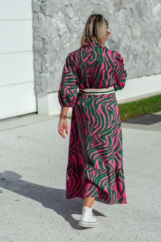 Abbie Dress - Pink & Green Zebra