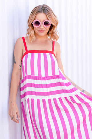 Freida Dress - Pink Stripe