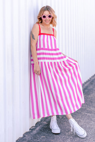 Freida Dress - Pink Stripe
