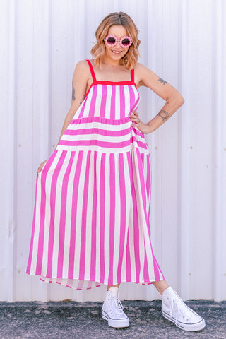 Freida Dress - Pink Stripe