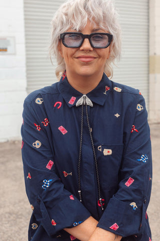 Navy Button Up - Motif