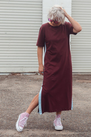 Alba Dress - Wine & Blue