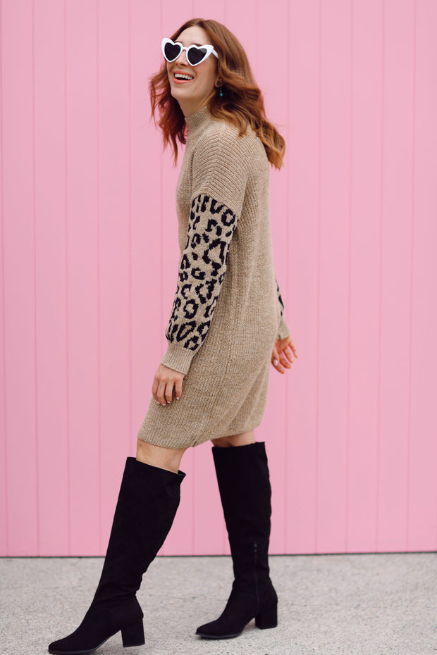 Leopard Knit Dress - Fawn