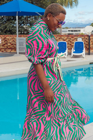 Abbie Dress - Pink & Green Wave