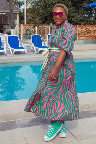 Abbie Dress - Pink & Green Wave