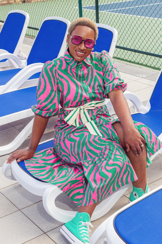 Abbie Dress - Pink & Green Wave