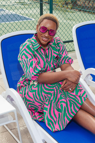 Abbie Dress - Pink & Green Wave