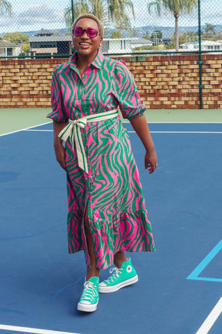 Abbie Dress - Pink & Green Wave