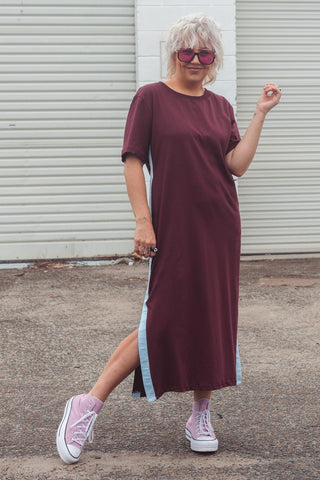 Alba Dress - Wine & Blue