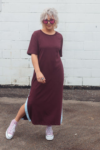 Alba Dress - Wine & Blue