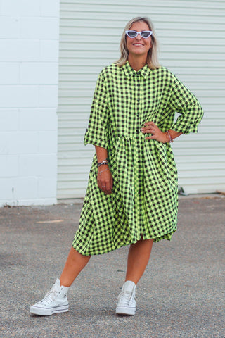 Arc Dress - Neon Check Green