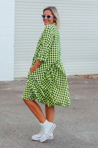 Arc Dress - Neon Check Green