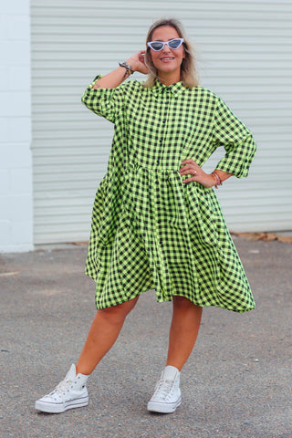 Arc Dress - Neon Check Green