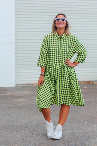 Arc Dress - Neon Check Green