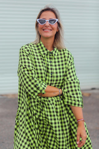 Arc Dress - Neon Check Green