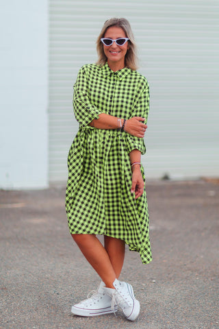 Arc Dress - Neon Check Green
