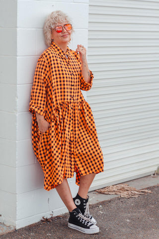 Arc Dress - Neon Check Orange
