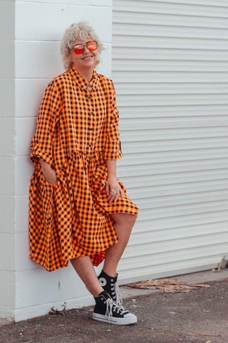 Arc Dress - Neon Check Orange
