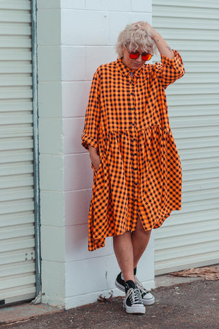 Arc Dress - Neon Check Orange