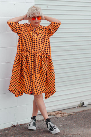 Arc Dress - Neon Check Orange