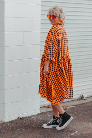 Arc Dress - Neon Check Orange