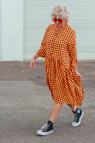Arc Dress - Neon Check Orange