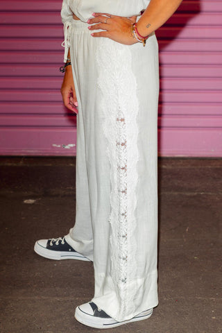 Astoria Lace Trim Pants - White