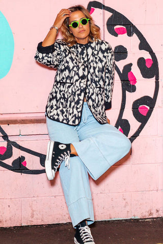 Billie Quilted Jacket - Black Leopard