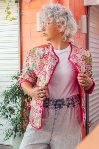 Billie Quilted Jacket - Pink Floral