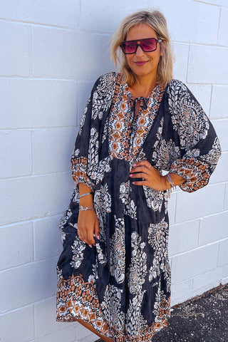 Classic Boho Dress - Aztec Black