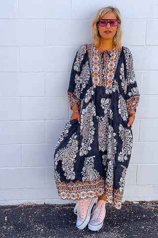 Classic Boho Dress - Aztec Black