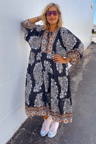 Classic Boho Dress - Aztec Black