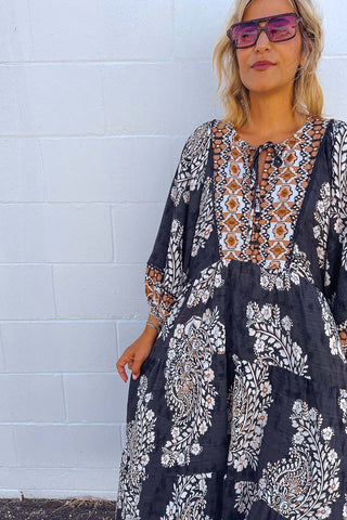 Classic Boho Dress - Aztec Black