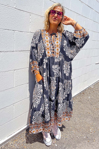 Classic Boho Dress - Aztec Black