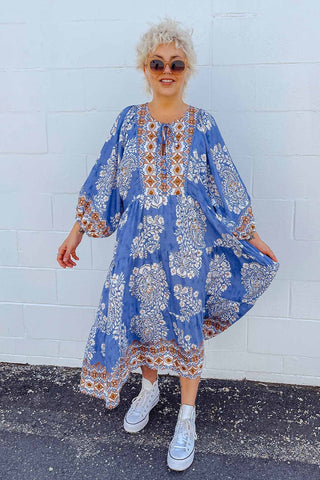 Classic Boho Dress - Aztec Blue