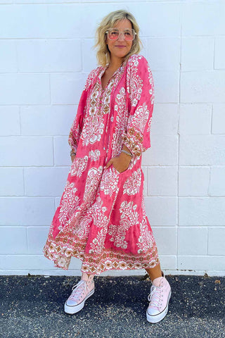 Classic Boho Dress - Aztec Pink