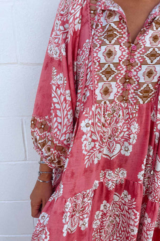 Classic Boho Dress - Aztec Pink
