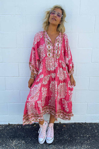 Classic Boho Dress - Aztec Pink